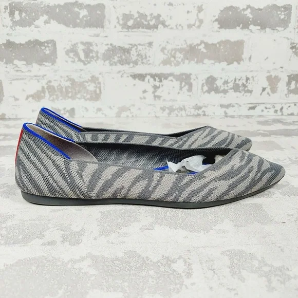 NEW Rothy's The Flat Grey Zebra Knit Round Toe Slip On Loafers O258